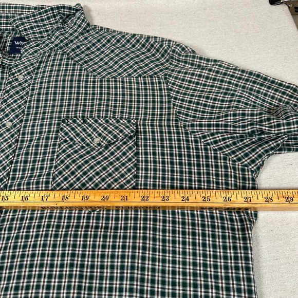 Wrangler Mens Green Plaid Short Sleeve Western Pearl Snap Shirt Size 2XL - Picture 4 of 7